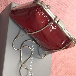Berry patent leather bag/ clutch or chain